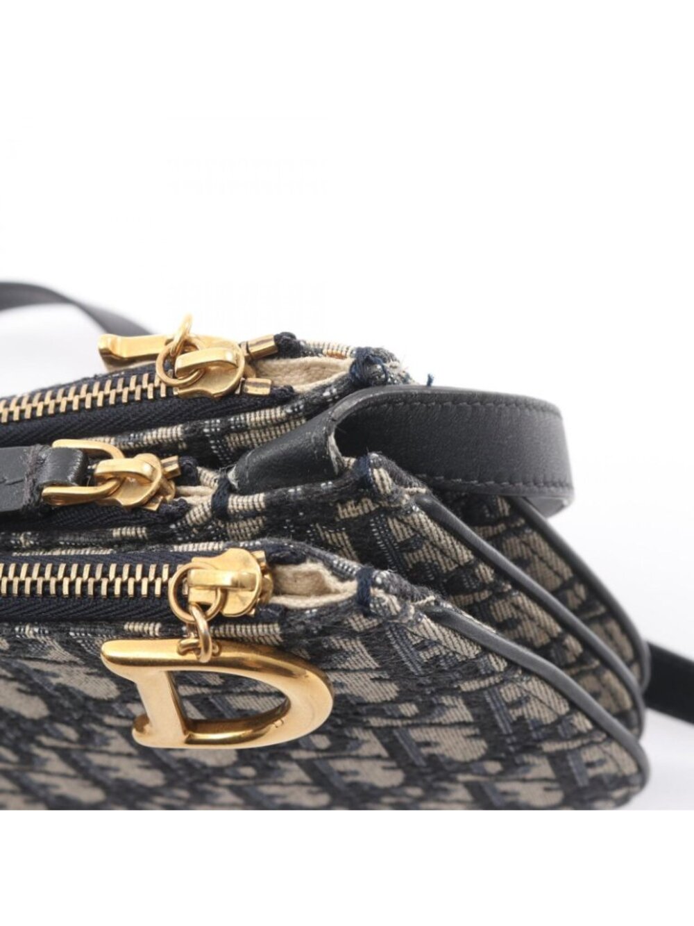 Dior Shoulder Bag Saddle Oblique Navy Beige Canvas Leather - Picture 7 of 8